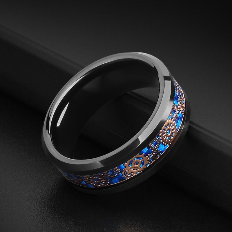 Tungsten Ring Mechanical Gear Punk Carbon Fiber Industrial Band - anerjuly