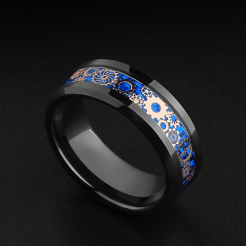 Tungsten Ring Mechanical Gear Punk Carbon Fiber Industrial Band - anerjuly