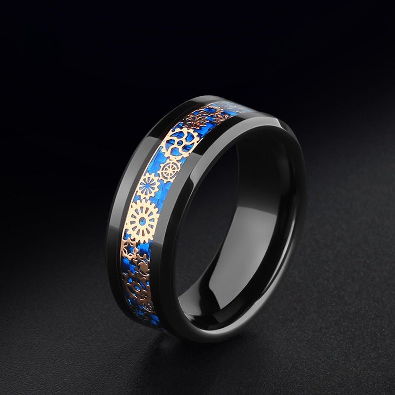 Tungsten Ring Mechanical Gear Punk Carbon Fiber Industrial Band - anerjuly