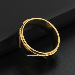Tungsten Ring Men’s Black Gold Bold Wide Band Statement Ring - anerjuly