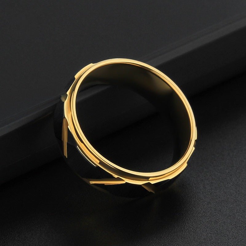 Tungsten Ring Men’s Black Gold Bold Wide Band Statement Ring - anerjuly