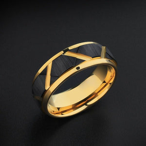 Tungsten Ring Men’s Black Gold Bold Wide Band Statement Ring - anerjuly
