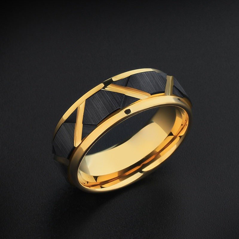 Tungsten Ring Men’s Black Gold Bold Wide Band Statement Ring - anerjuly