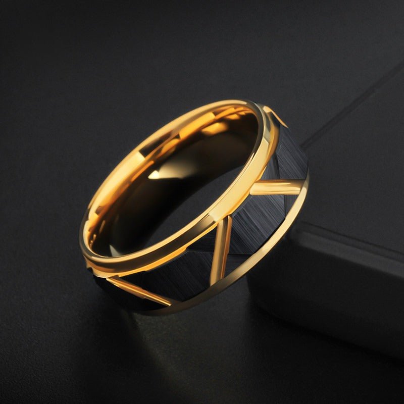 Tungsten Ring Men’s Black Gold Bold Wide Band Statement Ring - anerjuly