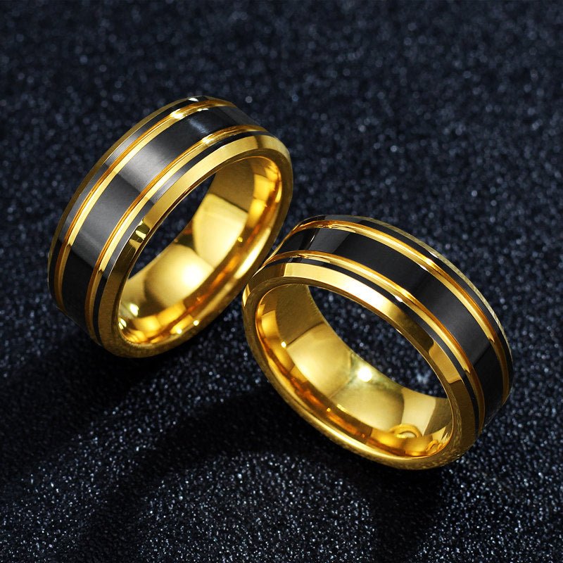 Tungsten Ring Men’s Black Gold Edgy Luxury Fashion Band - anerjuly