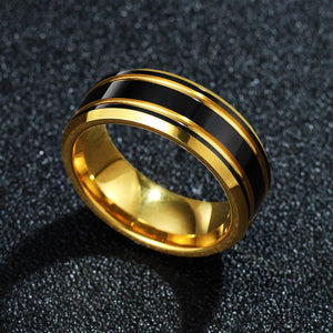 Tungsten Ring Men’s Black Gold Edgy Luxury Fashion Band - anerjuly