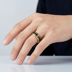 Tungsten Ring Men’s Black Gold Edgy Luxury Fashion Band - anerjuly