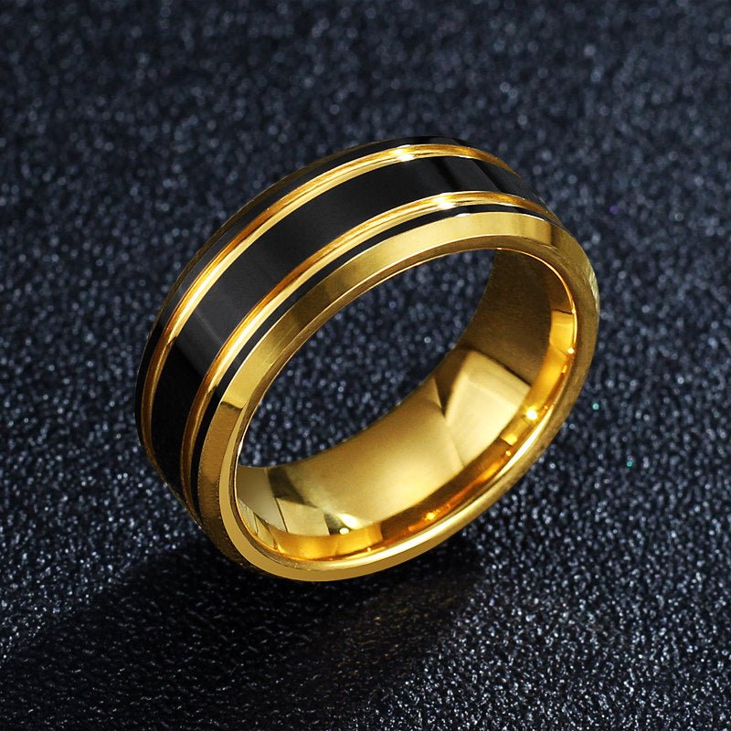 Tungsten Ring Men’s Black Gold Edgy Luxury Fashion Band - anerjuly