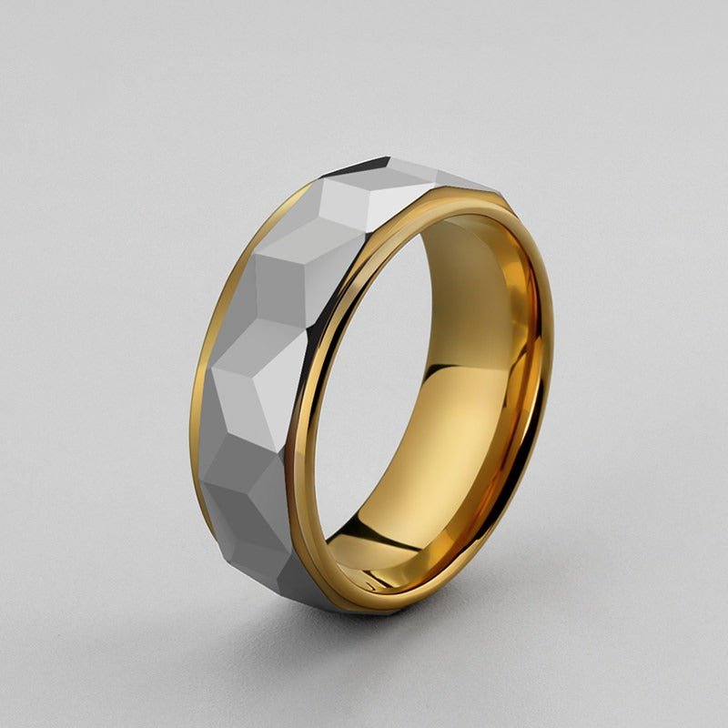Tungsten Ring Two - Tone Brushed Black Gunmetal Edgy Statement Band - anerjuly