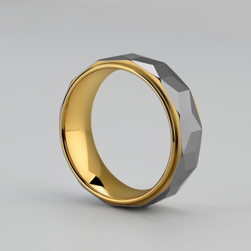 Tungsten Ring Two - Tone Brushed Black Gunmetal Edgy Statement Band - anerjuly