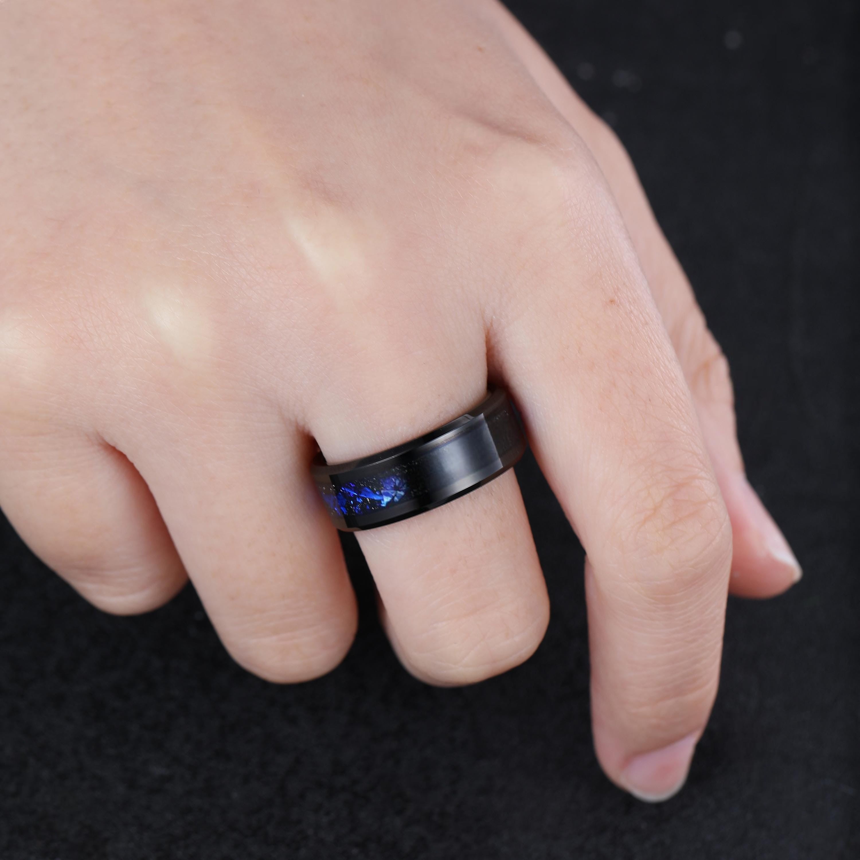 Unique Blue Sapphire Engagement Ring Gothic Black Gold His&Her Sapphire Matching Wedding Band Men's Tungsten Ring Leaf Design Stacking Rings - anerjuly