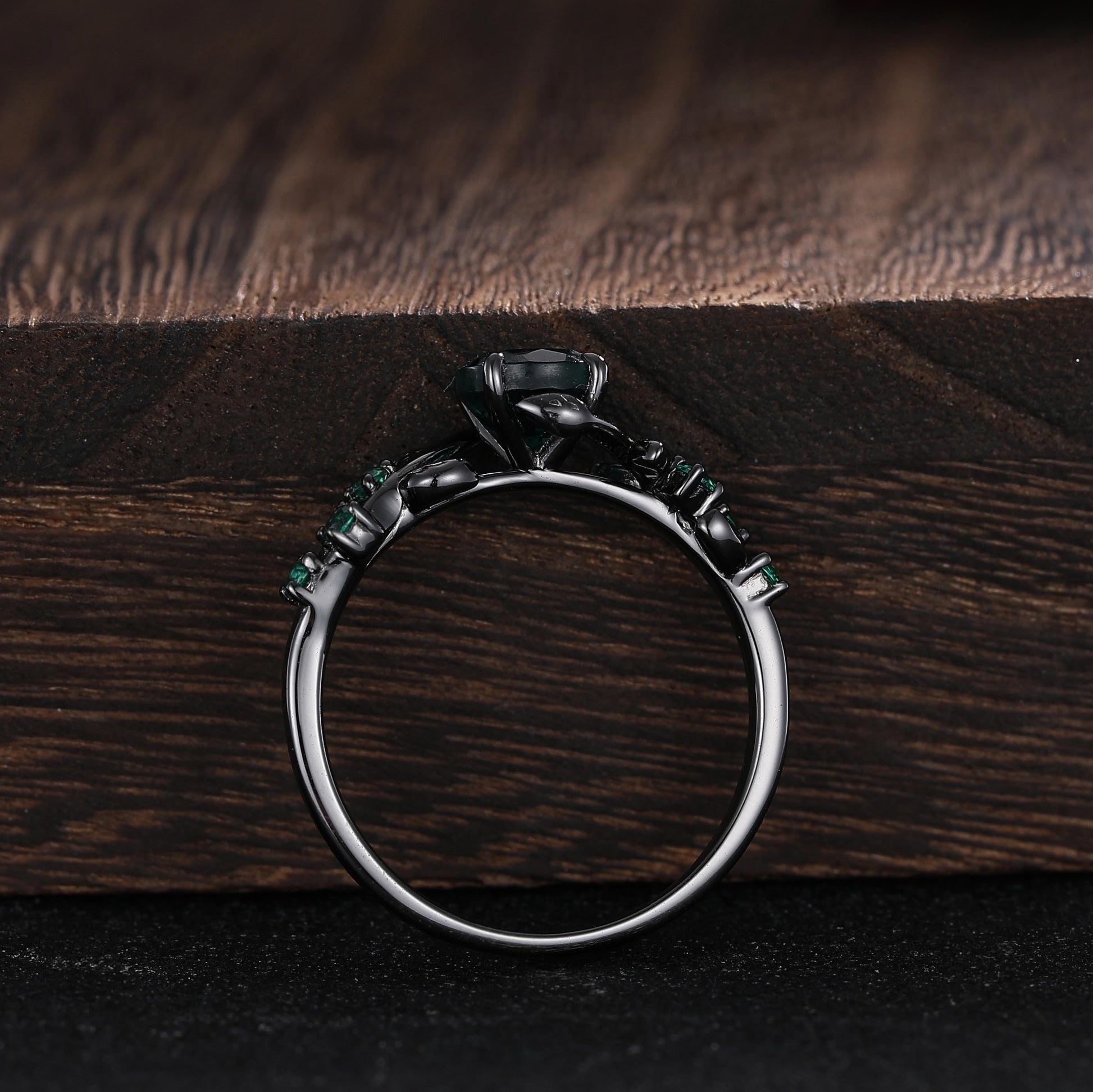 Unique Blue Sapphire Engagement Ring Gothic Black Gold His&Her Sapphire Matching Wedding Band Men's Tungsten Ring Leaf Design Stacking Rings - anerjuly