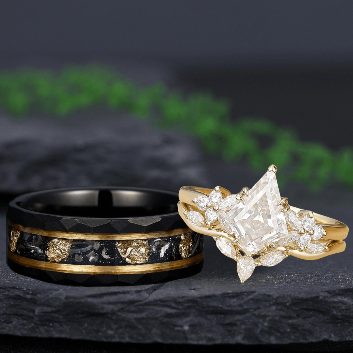 Unique Kite Cut Bridal Set Couple Ring Set His and Her Engagement Ring matching rings - anerjuly