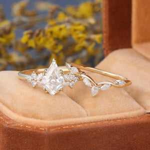 Unique Kite Cut Bridal Set Couple Ring Set His and Her Engagement Ring matching rings - anerjuly