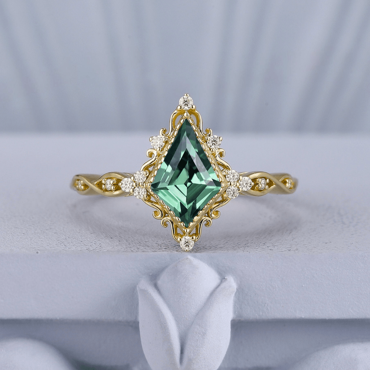 Unique Kite Cut Green Emerald Couple Ring Set Black Tungsten Gold Edge Opal His And Hers Rings - anerjuly