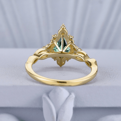 Unique Kite Cut Green Emerald Couple Ring Set Black Tungsten Gold Edge Opal His And Hers Rings - anerjuly