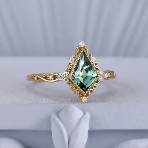 Unique Kite Cut Green Emerald Couple Ring Set Black Tungsten Gold Edge Opal His And Hers Rings - anerjuly