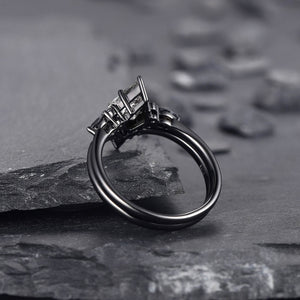 Unique Kite Cut Natural Rutilated Quartz Engagement Ring Set Art Deco Black Spinel 2pcs Bridal Ring Set Anniversary Gift Women - anerjuly