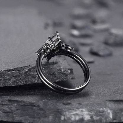 Unique Kite Cut Natural Rutilated Quartz Engagement Ring Set Art Deco Black Spinel 2pcs Bridal Ring Set Anniversary Gift Women - anerjuly