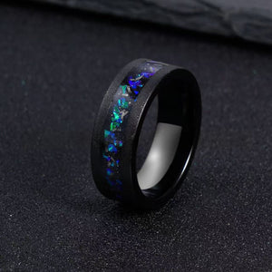 Unique Men's Black Tungsten Wedding Band Blue/Green Opal Inlay Black Tungsten Ring - anerjuly