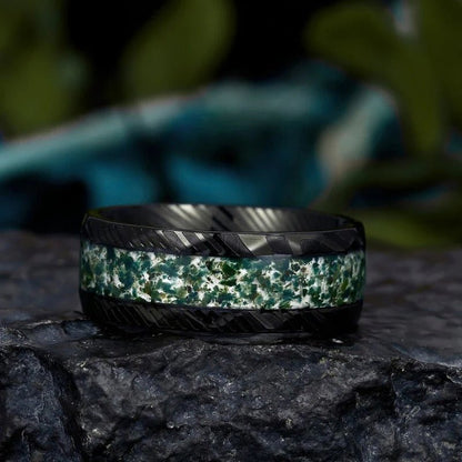 Unique Moss Agate Couple Rings Nature - Inspired His & Her Matching Wedding Band - anerjuly