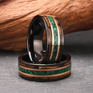 Unique Pear Emerald Couple Rings Gothic Black Gold His&Her Emerald Matching Wedding Band Men's Tungsten Ring Leaf Design Engagement Ring - anerjuly