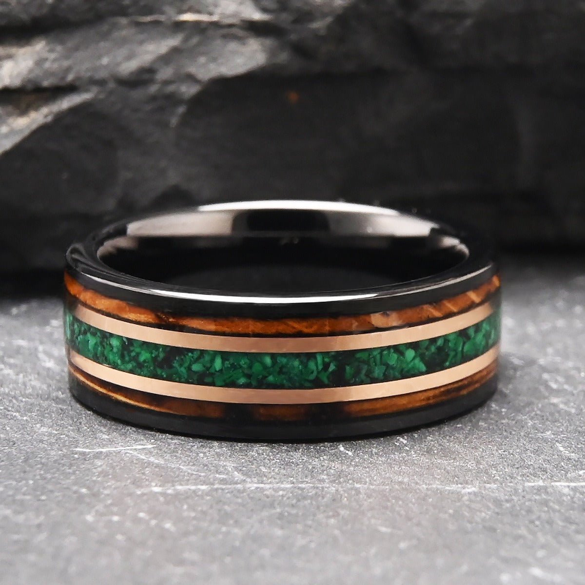 Unique Pear Emerald Couple Rings Gothic Black Gold His&Her Emerald Matching Wedding Band Men's Tungsten Ring Leaf Design Engagement Ring - anerjuly
