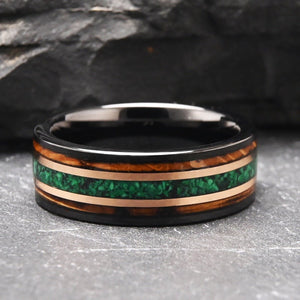 Unique Pear Emerald Couple Rings Gothic Black Gold His&Her Emerald Matching Wedding Band Men's Tungsten Ring Leaf Design Engagement Ring - anerjuly