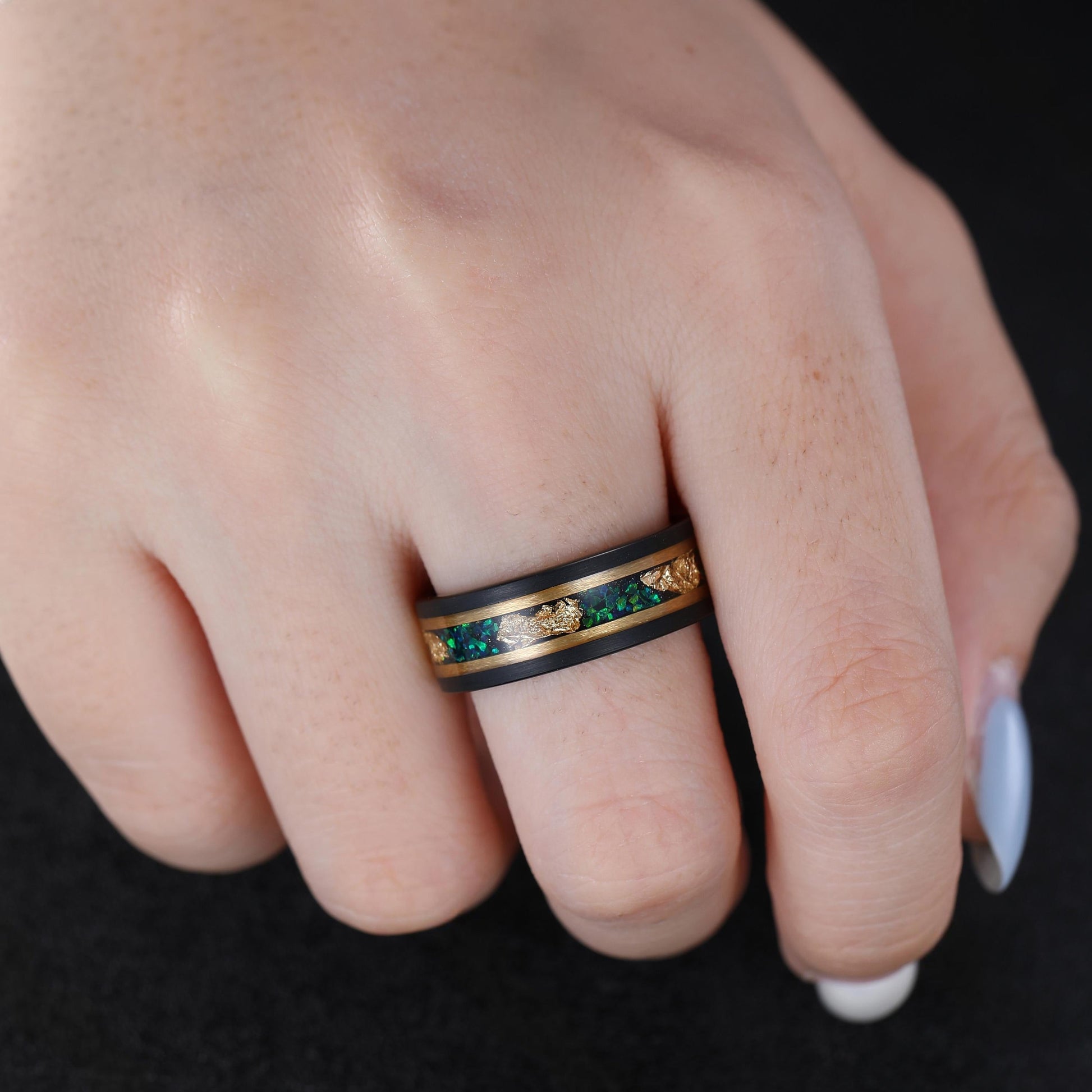 Unique Pear Emerald Couple Rings Gothic Black Gold His&Her Emerald Matching Wedding Band Men's Tungsten Ring Leaf Design Engagement Ring - anerjuly