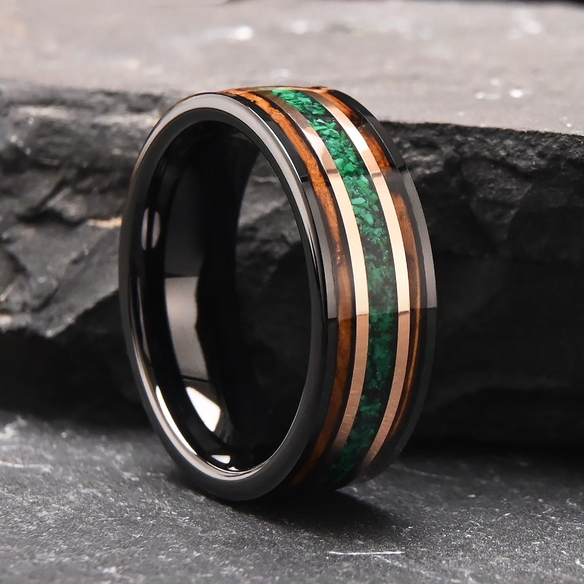 Unique Pear Emerald Couple Rings Gothic Black Gold His&Her Emerald Matching Wedding Band Men's Tungsten Ring Leaf Design Engagement Ring - anerjuly