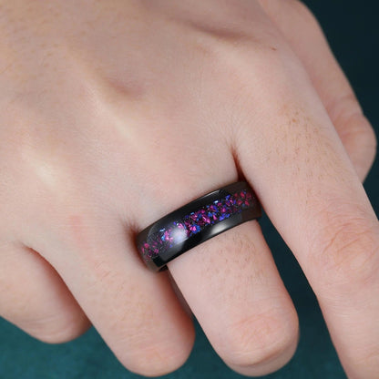 Unique Purple Amethyst inlay Men Tungsten Ring Promise Anniversary Wedding Band - anerjuly