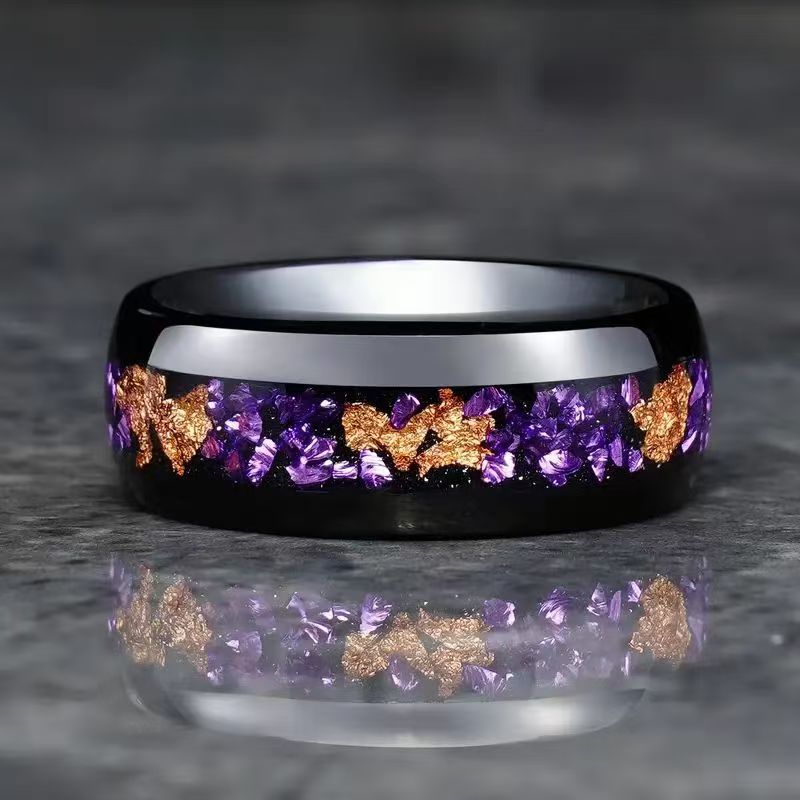 Unique Purple Amethyst inlay Men Tungsten Ring Promise Wedding Band - anerjuly