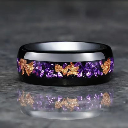 Unique Purple Amethyst inlay Men Tungsten Ring Promise Wedding Band - anerjuly