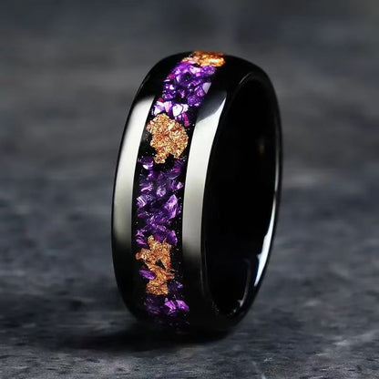 Unique Purple Amethyst inlay Men Tungsten Ring Promise Wedding Band - anerjuly