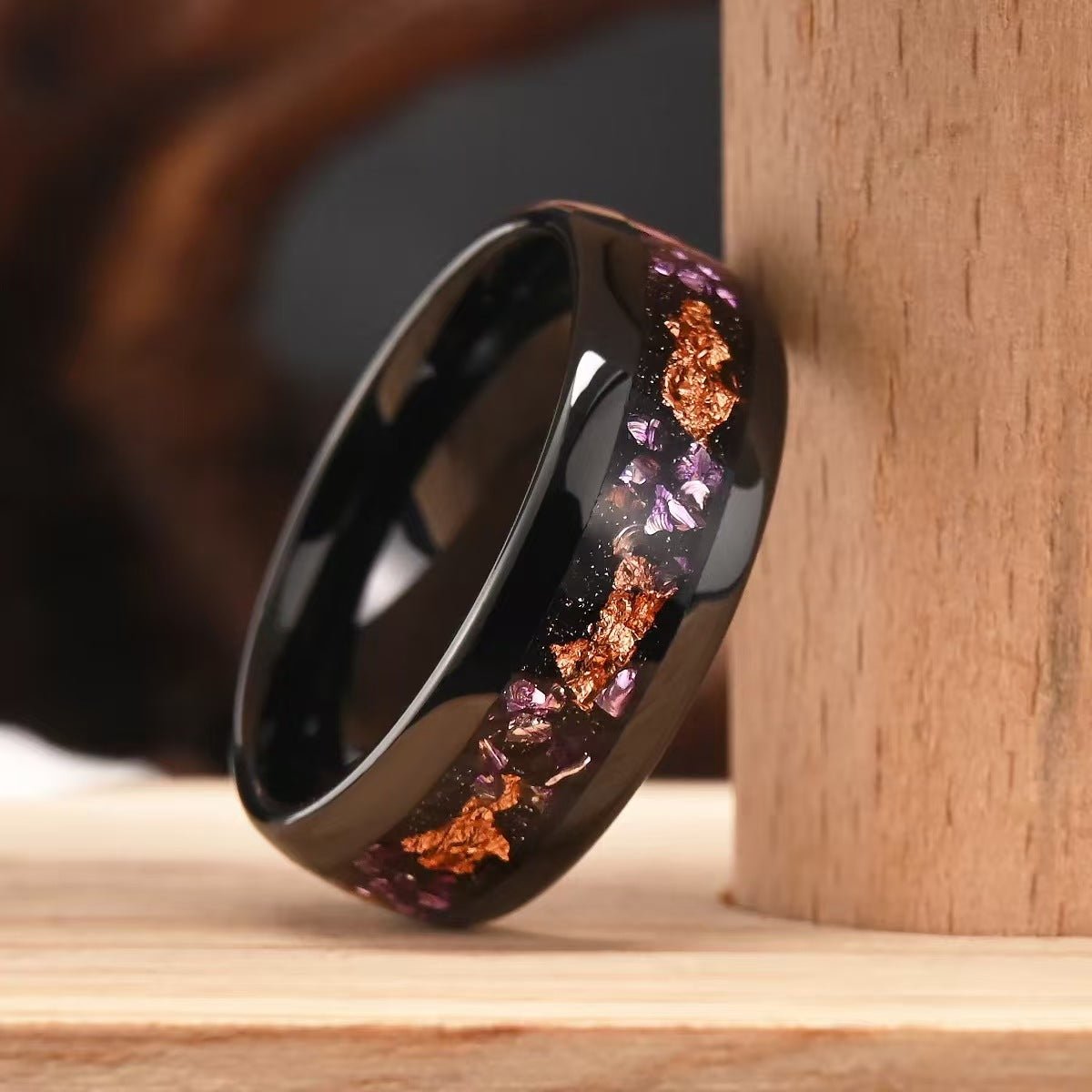 Unique Purple Amethyst inlay Men Tungsten Ring Promise Wedding Band - anerjuly
