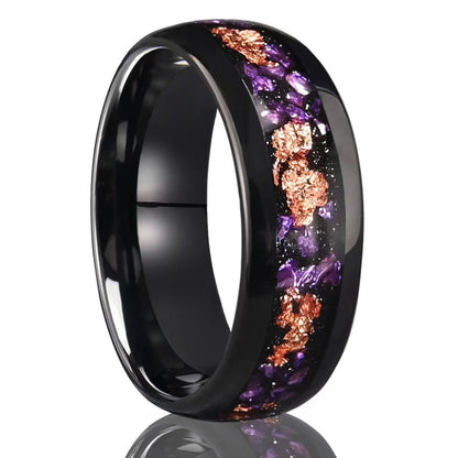 Unique Purple Amethyst inlay Men Tungsten Ring Promise Wedding Band - anerjuly