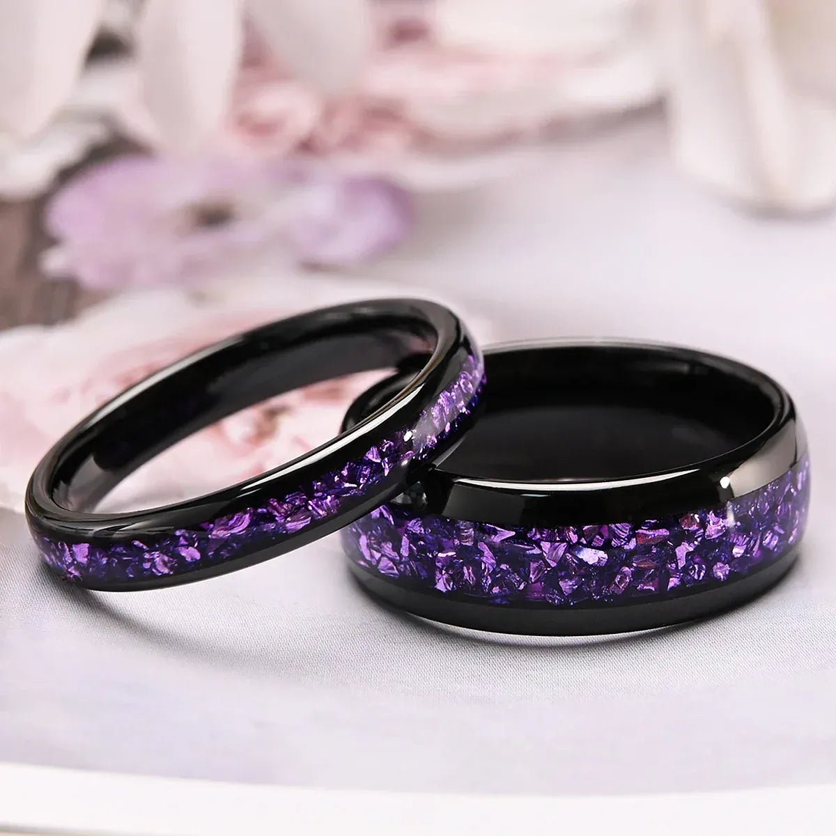 Unique Purple Amethyst Men Tungsten Ring Promise Anniversary Wedding Band - anerjuly