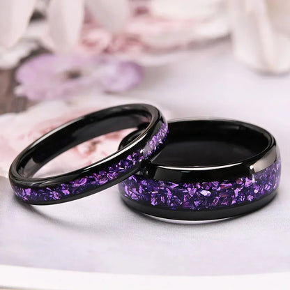 Unique Purple Amethyst Men Tungsten Ring Promise Anniversary Wedding Band - anerjuly