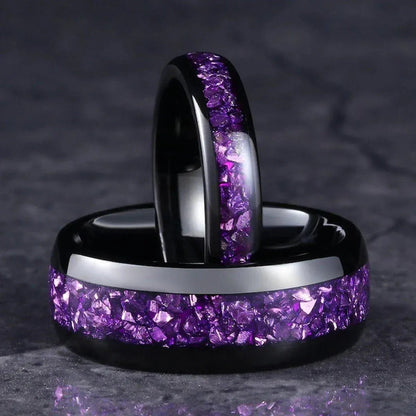 Unique Purple Amethyst Men Tungsten Ring Promise Anniversary Wedding Band - anerjuly