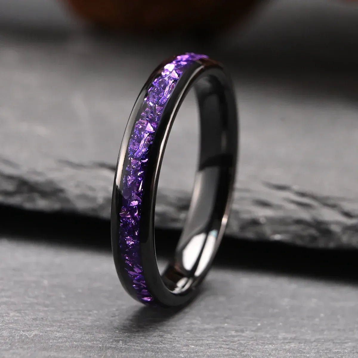 Unique Purple Amethyst Men Tungsten Ring Promise Anniversary Wedding Band - anerjuly