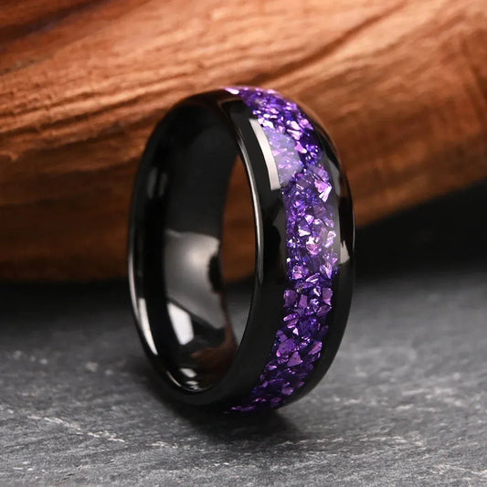 Unique Purple Amethyst Men Tungsten Ring Promise Anniversary Wedding Band - anerjuly