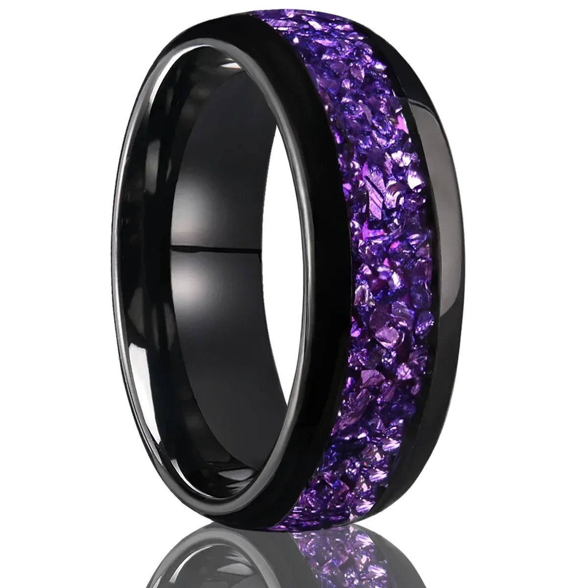 Unique Purple Amethyst Men Tungsten Ring Promise Anniversary Wedding Band - anerjuly