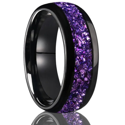 Unique Purple Amethyst Men Tungsten Ring Promise Anniversary Wedding Band - anerjuly