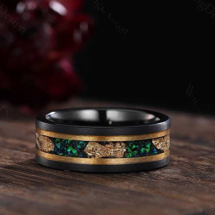 Unique Round Moss Agate Couple Ring His&Hers Matching Wedding Ring Set Men's Tungsten Band Leaf Design Bridal Promise Ring Engagement Ring - anerjuly