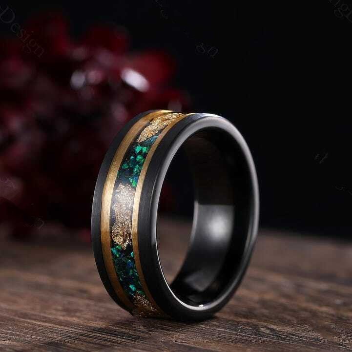 Unique Round Moss Agate Couple Ring His&Hers Matching Wedding Ring Set Men's Tungsten Band Leaf Design Bridal Promise Ring Engagement Ring - anerjuly