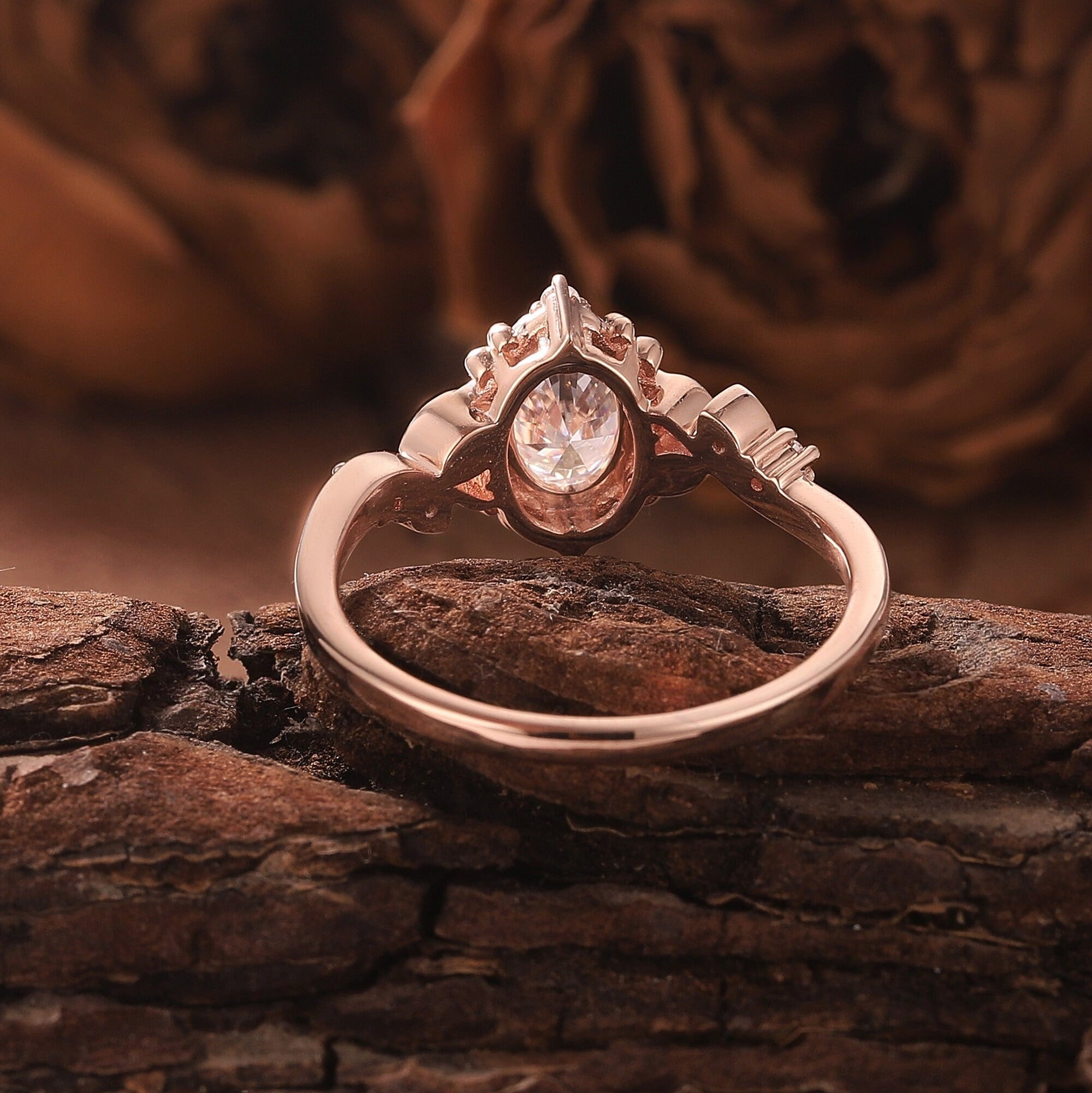 Vinatge Moissanite Engagement Ring Rose Gold Ring Inspired Leaf Ring Floral Ring - anerjuly