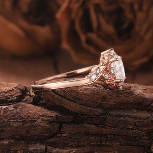 Vinatge Moissanite Engagement Ring Rose Gold Ring Inspired Leaf Ring Floral Ring - anerjuly