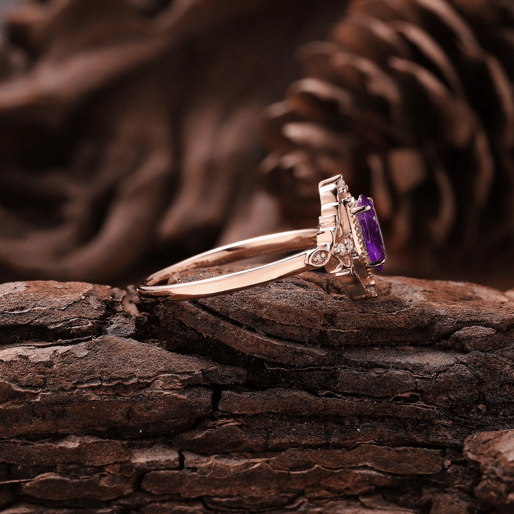 Vintage Amethyst Art Deco Couple Ring Set His and Her Wedding Band Ring matching rings - anerjuly