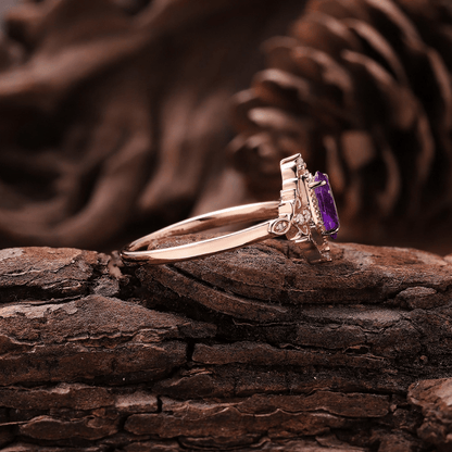 Vintage Amethyst Art Deco Couple Ring Set His and Her Wedding Band Ring matching rings - anerjuly