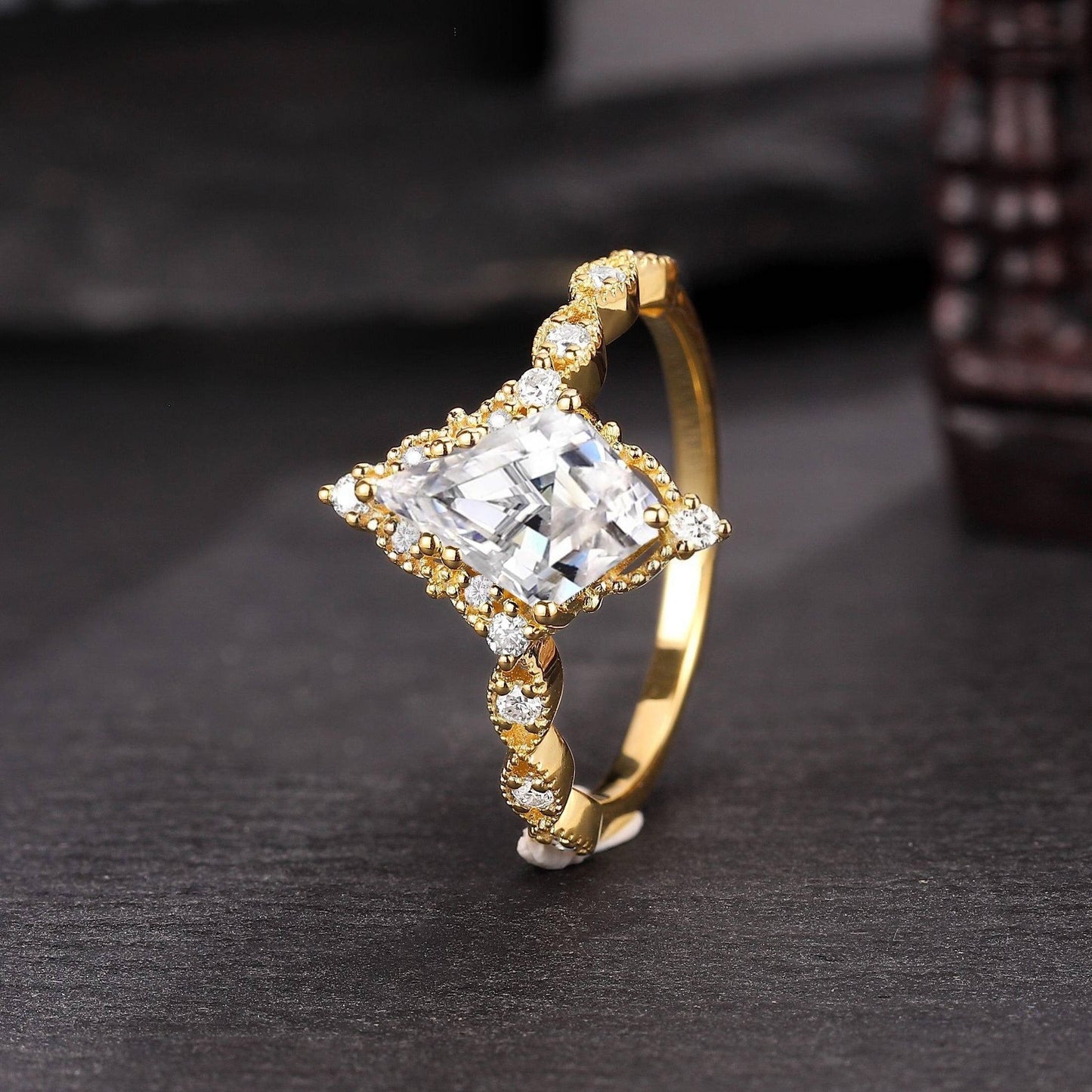 Vintage Art Deco Couple Ring Set His and Her Wedding Band Engagement Ring matching rings - anerjuly